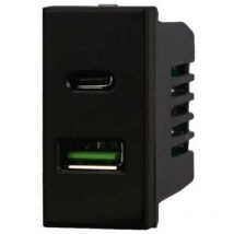 Modulo doppia presa usb 2.0 tipo a e usb 3.1 tipo c, 5Vdc 3,1A, serie Moon, nero, compatibile con serie BTicino Axolute Ettroit AN3002