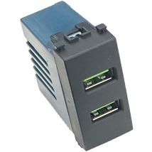 Ettroit - Modulo doppia presa usb 2.0 tipo a, 5Vdc 2,1A, serie Venus, nero, compatibile con serie Vimar Arkè VA2402