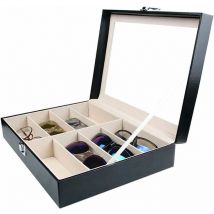 Etui à lunettes, peut contenir 8 paires de lunettes, rangement lunettes et présentoir, cuir synthétique noir 33,7 x 24,5 x 8,4 cm (8 compartiments),
