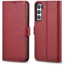 Étui portefeuille en cuir pour Galaxy S22+, bordeaux