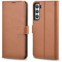 Étui portefeuille en cuir pour Galaxy S22+ marron