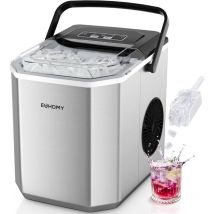 EUHOMY Eiswürfelmaschine, 9 Würfel in 6 Min,2 Würfelgrößen, Edelstahl-Eismaschine für die Arbeitsplatte, Eiswürfelbereiter