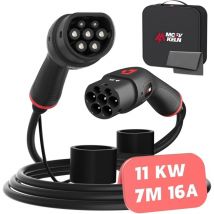 Mcevkeln - ev Câble pour Voiture Électrique et phev, Type 2 à Type 2, 11KW 16A, Triphasé, 7M Câble T2 Compatible avec Model 3,Y, Zoe, e 208, 500 e,