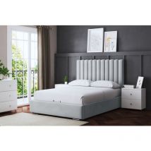 Evangeline Silver Upholstered Panel Bed With Ottoman Metal Gas Lift Super King