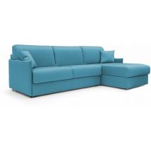 Evans Canapé d'angle convertible en tissu mperméable T13 272 cm Droit (mat. 160x197) bleu ciel