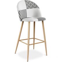 Sgabello imbottito patchwork - Stile scandinavo - Bianco e nero - Evelyne