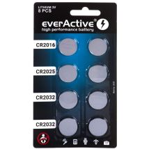 A Place For Everything - Jeu De 8 Piles Au Lithium Everactive 4 X Cr2032, 2 X Cr2025, 2 X Cr2016