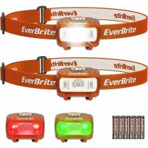 Everbrite - Lampe Frontale avec 3 Lumières Blanche, Rouge et Verte, 300 lm, 5 Modes d'Eclairage, Torche Frontale Réglable pour Pêche, Camping,