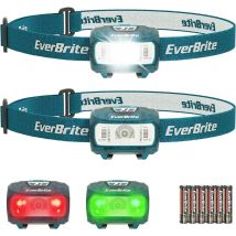 Everbrite - Lampe Frontale avec 3 Lumières Blanche, Rouge et Verte, 300 lm, 5 Modes d'Eclairage, Torche Frontale Réglable pour Pêche, Camping,
