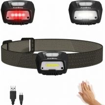 Everbrite - Lampe Frontale Rechargeable usb avec Détecteur de Mouvement, Torche Frontale 6 Modes d'Eclairage Réglable 350 lm, Blanche et Rouge,
