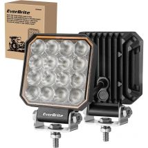 Everbrite - Lot de 2 Phares de Travail led 12V/24V, 6000K Projecteur led Voiture 25W, Etanche IP66, Feux de Travail led pour suv, Voiture, Moto,