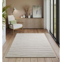 Everest - moderner Kurzflor Teppich Wohnzimmer Schlafzimmer mit Hoch-Tief-Effekt, 3D Effekt, hohe Flordichte und angenehm weich, Creme, 160 x 230 cm
