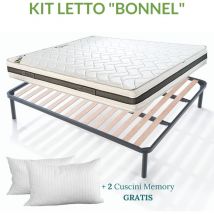 EVERGREENWEB - Kit Rete e Materasso Matrimoniale 150x200 Alto 20cm con COPPIA CUSCINI Memory INCLUSI Set Letto Materasso a MOLLE in ACCIAIO e