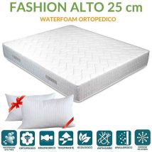 Evergreenweb - Materasso Matrimoniale 140x190 in Waterfoam Alto 25 cm con coppia cuscini Memory Foam, Ortopedico, Rivestimento Bianco Effetto