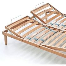 Evergreenweb Rete 'Piazza e mezzo francese' 140x195 cm a Doghe in Legno Naturale Faggio - alzate separate, Alzata Manuale alza Testa e Piedi