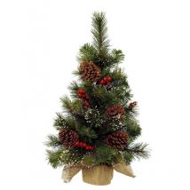 Everlands - Mini Tabletop Snowy Mini Christmas Tree Berries Pine Cones - 45CM - Green
