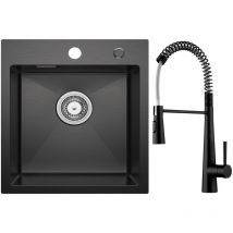Cecipa Max - vier 1 Bac 40 × 45 cm Noir Évier de Cuisine Évier Inox 304 + Noir Mitigeur Cuisine à Ressort avec 3 Modes de Sortie D'eau