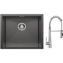 Cecipa Max - vier 1 Bac 5044cm Noir Évier de Cuisine Inox + Brossé Mitigeur Cuisine à Ressort avec 3 Modes de Sortie D'eau