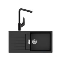 Evier 1 bac 980 Hansgrohe S52 synthèse noir + robinet de cuisine Hansgrohe Focus M41 280 noir mat