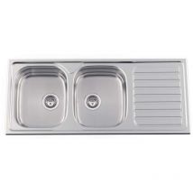 Evier 2 bacs et 1 égouttoir okioline - Nombre d'égouttoirs : 1 - Nombre de bacs : 2 - Largeur : 1160 mm - Profondeur : 500 mm - Profondeur cuve :