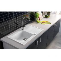 Carea Cuisine&bain - vier de cuisine à encastrer 1 cuve bac en résine Blanc 86 x 50 cm