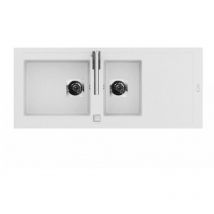 Evier de cuisine à encaster 2 cuves bacs en résine minérale Blanc 117 x 50 cm