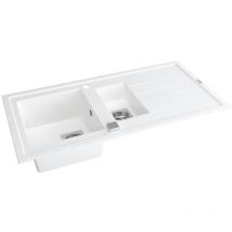 Carea Cuisine&bain - vier de cuisine à encastrer 2 cuves bacs en résine Minérale Blanc 98 x 50 cm