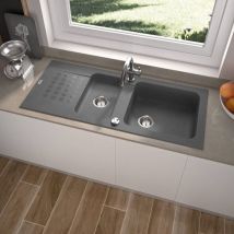 Carea - Évier à encastrer duo 2 bacs Gris