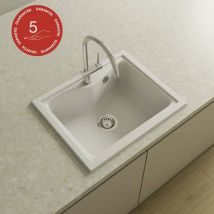 Poalgi - Evier à encastrer city 320 - Granit - Blanc Snow - 62 cm - 1 bac