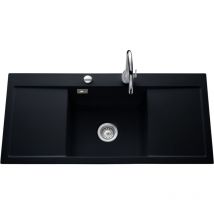 Systemceram - Evier céramique noir mat cleya 1 grand bac 2 égouttoirs