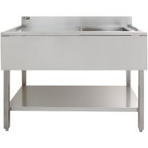 Kukoo - Evier Commercial en Inox à 1 Cuve Avec Egouttoir à Gauche - 120 x 60 x 105 cm - Parfait pour Restaurant, Cantine, Plonge, Bar, Café, Cuisine