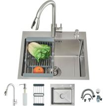 Évier Cuisine 1 Bac 50 × 45 Cm En Acier Inoxydable Évier Multifonctionnel Simple Avec Robinet Extensible