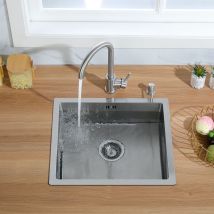 Auralum - vier Cuisine 1 Bac 50x43x19CM Évier en Acier Inoxydable avec Siphon et Trop Plein Évier Argent à Encastrer, à Fleur ou Sous-Plan à partir