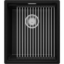 Evier Cuisine en Granit 41x47 cm Lavabo 1 bac + Siphon Classique + égouttoir enroulable, Évier à Encastrer de Primagran, Noir