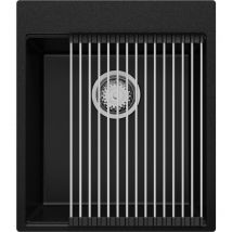 Primagran - Evier Cuisine en Granit Noir 43x50cm, Lavabo 1 bac + Kit de Vidage + planche à découper, Évier à Encastrerau meuble 45cm - Oslo Top de