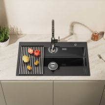 Auralum Max - vier Cuisine en Inox 75x45x19CM Évier 1 Bac avec Égouttoir pliable et Système de Drainage, Évier à Encastrer pour Meuble de 80 cm,