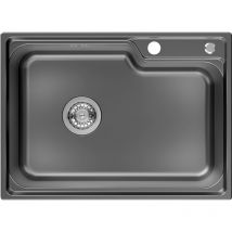 Auralum Max - vier Cuisine en Inox Évier 1 Bac 62x45x21CM avec Système de Drainage, Convient pour Table de 60 cm ou plus, Gris-noir