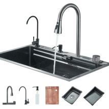 Suguword - vier Cuisine Évier à cascade numérique évier en acier inoxydable avec distributeur de savon robinet extractible Jeu complet d'accessoires