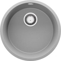 Primagran - Evier cuisine Granit Rond Gris 46x46cm, Evier 1 bac + Kit de Vidage, Lavabo Cuisineau meuble 50cm - La Valette Slim de