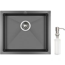 Auralum - vier Cuisine 1 Bac 50x43x18CM Évier Inox avec Siphon et Trop Plein et Distributeur de Savon Évier Noir Montage à Encastrer, à Fleur de Plan