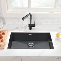 Lonheo - Auralum Évier 1 Bac 70x44x19CM Évier Cuisine Noir en Acier Inox avec Ensemble de Drainage, Evier Montage à Encastrer, à Fleur ou Sous plan