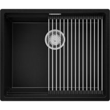 Primagran - Evier Cuisine en Granit 56 x 47 cm Lavabo 1 bac + Siphon Classique, Évier à Encastrer de Noir