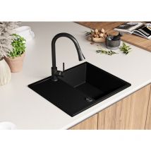 Primagran - Evier Cuisine 62 x 50 cm, Evier en Granit 1 bac + Kit de Vidage, Evier a Encastrer Ibiza 620 de Noir - black