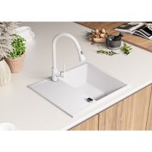 Primagran - Evier Cuisine 62 x 50 cm, Evier en Granit 1 bac + Kit de Vidage, Evier a Encastrer Ibiza 620 de Blanc - white
