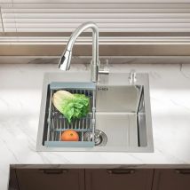 Evier Cuisine,50 45cm Évier De Cuisine En Acier Inoxydable Évier Intégré Le Robinet Extractible 360°
