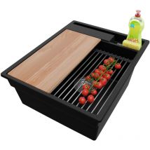 Primagran - vier Cusine en Granit 43x53 cm Lavabo Cuisine 1 Bac + Kit de Vidage, Évier au meuble 45cm Évier à Encastrer de Noir