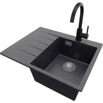 Primagran - vier Cusine en Granit 62x50 cm Lavabo Cuisine 1 Bac + Kit de Vidage + Robinet, Évier au meuble 40cm Évier à Encastrer de Graphite