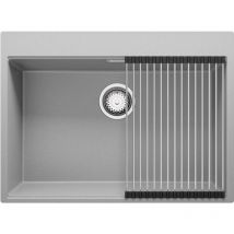 Évier Cusine en Granit 68x50 cm, Lavabo Cuisine 1 Bac + Kit de Vidage, Évier au meuble 70cm, Évier à Encastrer de Primagran, Gris