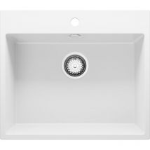 Primagran - vier Cusine en Granit 58x50 cm Lavabo Cuisine 1 Bac + Kit de Vidage, Évier au meuble 60cm Évier à Encastrer de Blanc