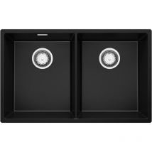 Primagran - vier Cusine en Granit 76x47 cm Lavabo Cuisine 2 Bacs + Kit de Vidage, Évier au meuble 80cm Évier à Encastrer de Noir